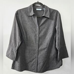Women's Gray Marsh Landing Button-up, V-neck, 3/4 Length Sleeve Shirt Sz Large